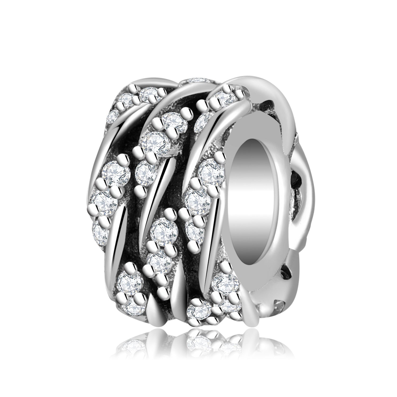 S925 Sterling Silver Hollow Zircon Inlaid Ring Bead Pendant