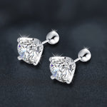Simple and elegant moissanite four-prong threaded earrings in 925 sterling silver