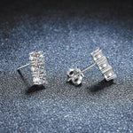 S925 Sterling Silver Moissanite Diamond-Studded Ribbed Earrings