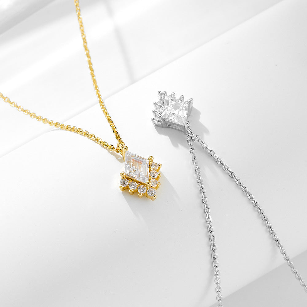 S925 Sterling Silver Geometric Diamond Zircon Pendant Necklace