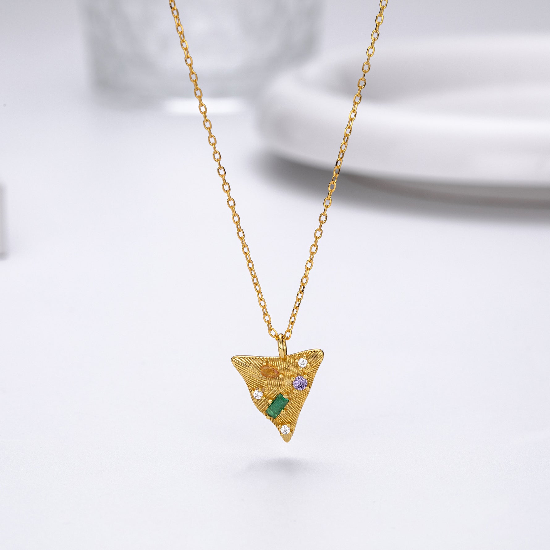 S925 Sterling Silver Triangle Pendant Zircon Necklace
