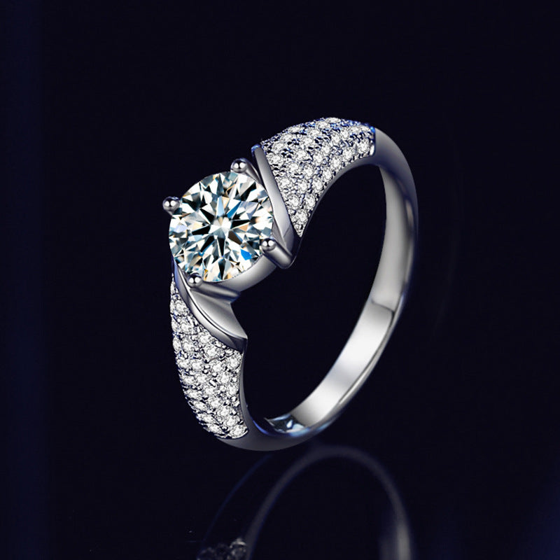 S925 Sterling Silver Full Inlaid Four-Claw Moissanite Ring