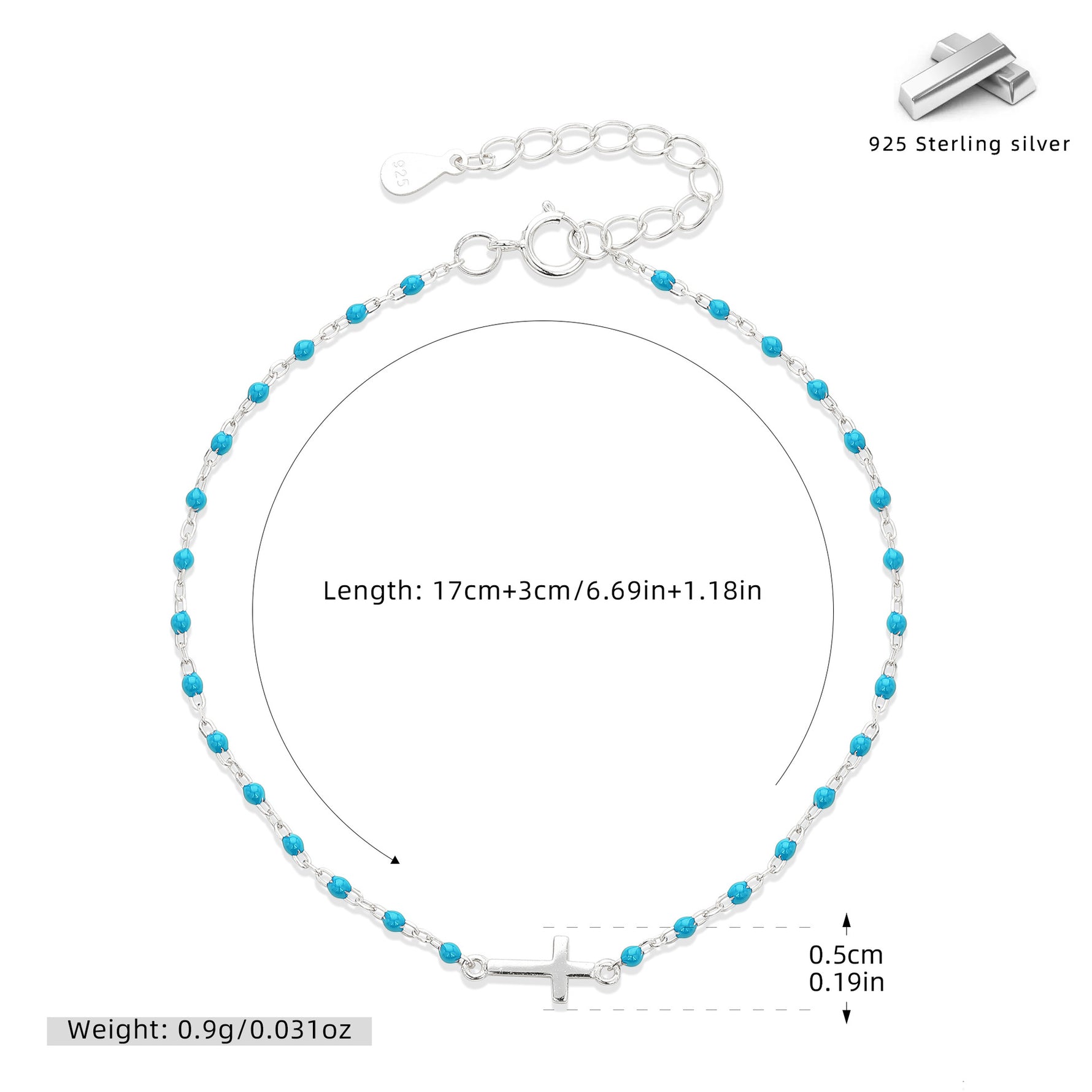 S925 Sterling Silver Cross Bracelet with Colorful Enamel Detail