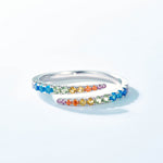 S925 Sterling Silver Gold-Plated Geometric Rainbow Zircon Ring