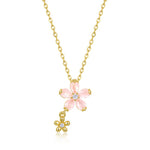 S925 Sterling Silver Plating 10K Gold Pink Little Flower Pendant Zircon Necklace