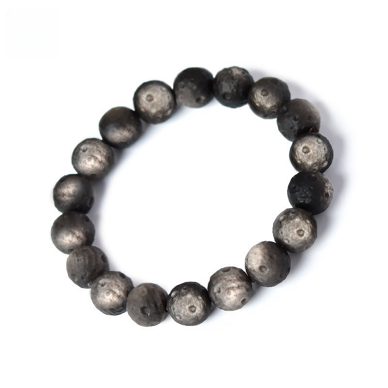 Natural Silver Sheen Obsidian and Meteorite Bracelet