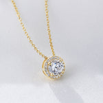 S925 Sterling Silver Diamond-Embedded Round Zircon Necklace