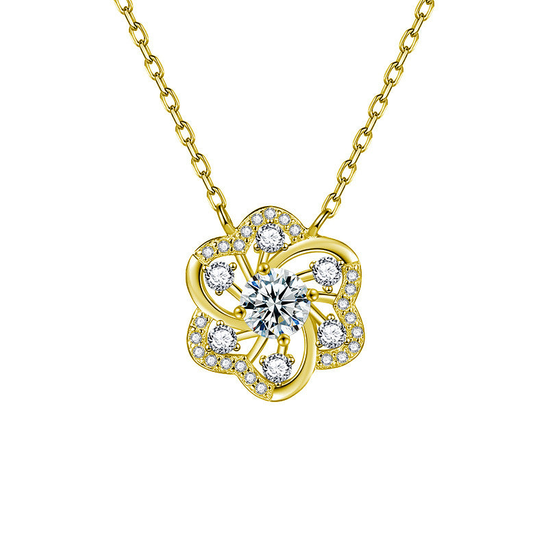 S925 Sterling Silver Moissanite Lace Cutout Full Inlaid Flower-Shaped Pendant Necklace