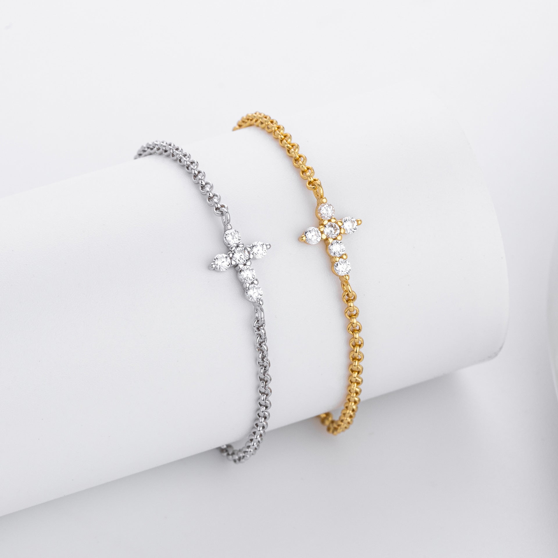 S925 Sterling Silver Cross Bracelet with Zirconia