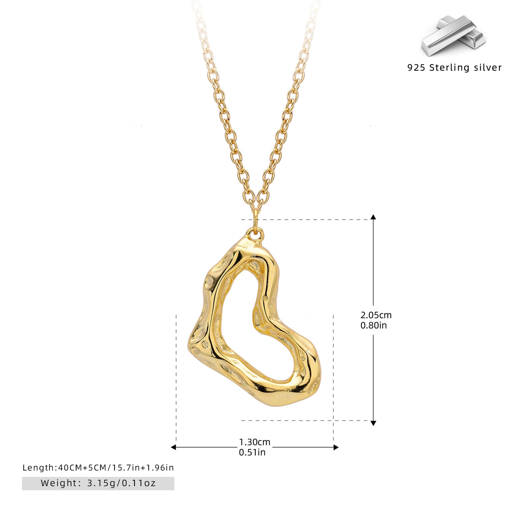 S925 Sterling Silver Irregular Wrinkles Heart Necklace