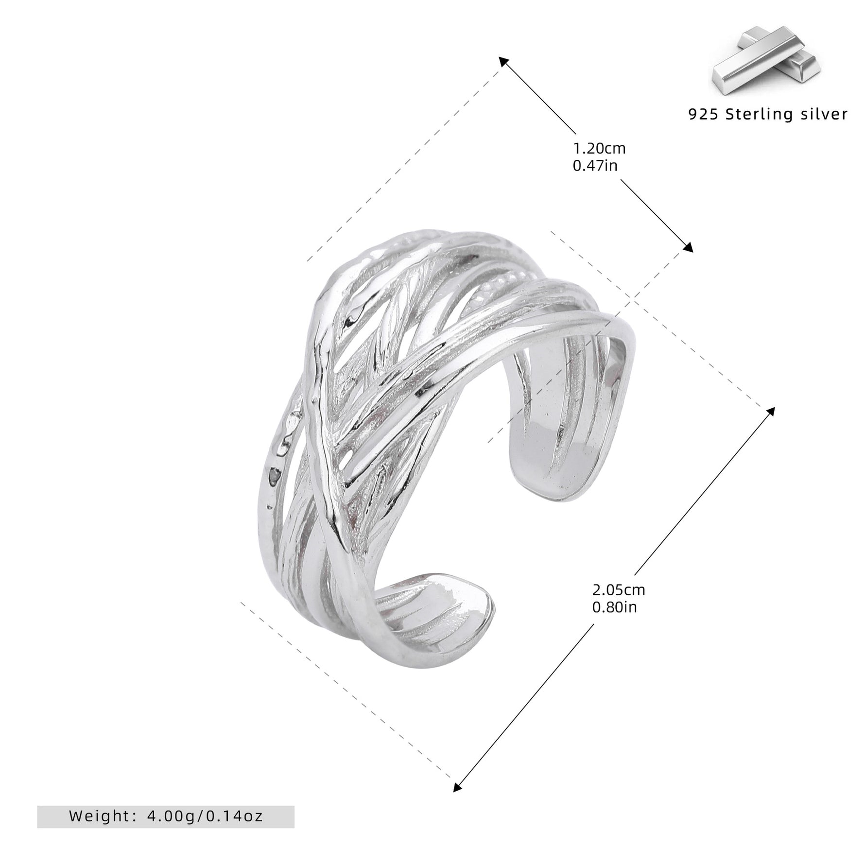 S925 sterling silver ring, stylish and unique irregular multi-layered band