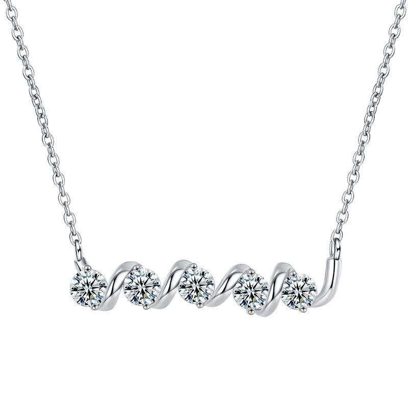 S925 Sterling Silver Moissanite Wind Spiral Roll Pendant Necklace