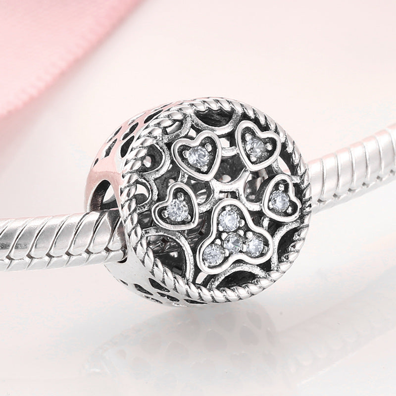 S925 Sterling Silver Loving Heart Hollow Zircon Jeweled Pendant