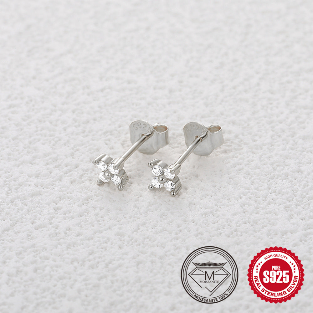 S925 Sterling Silver Floral Moissanite Stud Earrings