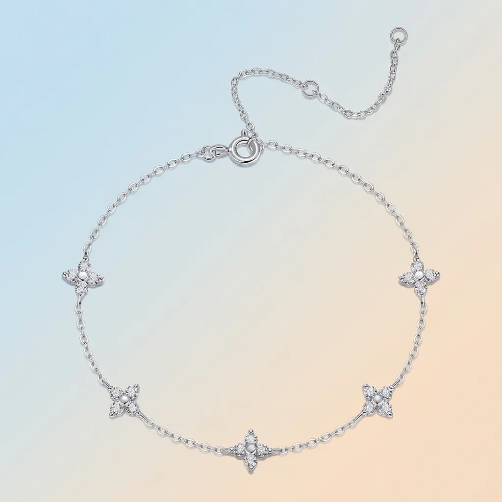 S925 Silver Moissanite Five-Flower Bracelet