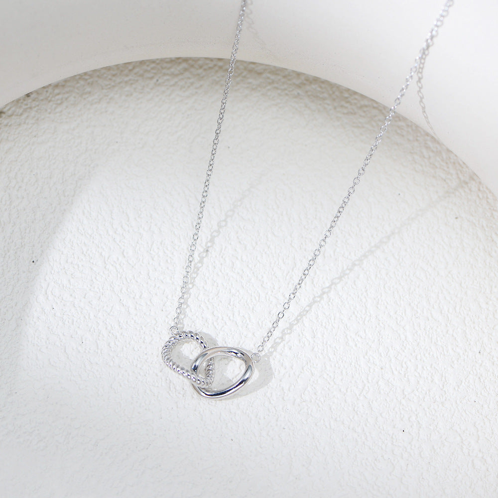 S925 Sterling Silver Geometric Twisted Double Ring Necklace