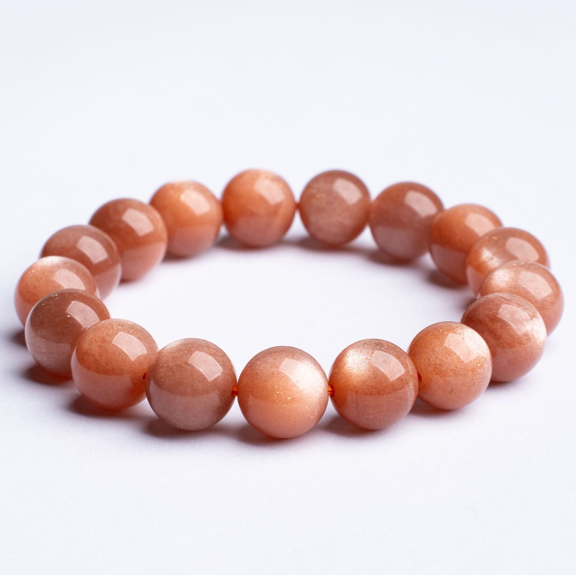 Natural Orange Moonstone Round Bead Crystal Bracelet