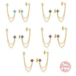 S925 Sterling Silver Chain Tassel Earrings with Zirconia Studs