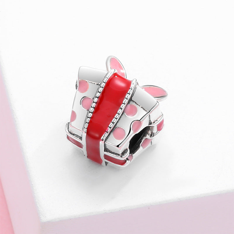 S925 Sterling Silver Christmas Rabbit Ear Gift Box Beaded Pendant