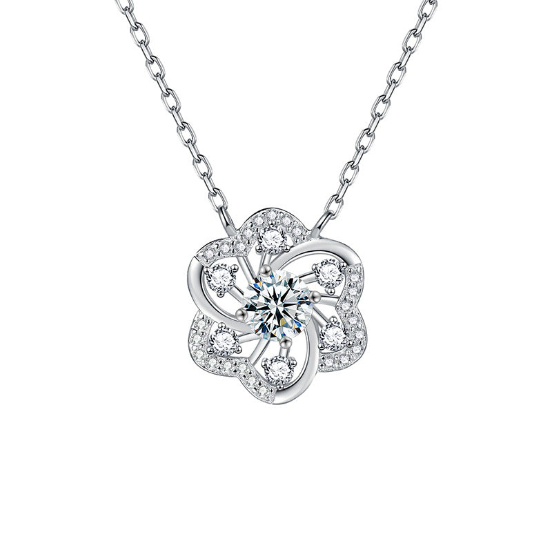 S925 Sterling Silver Moissanite Lace Cutout Full Inlaid Flower-Shaped Pendant Necklace