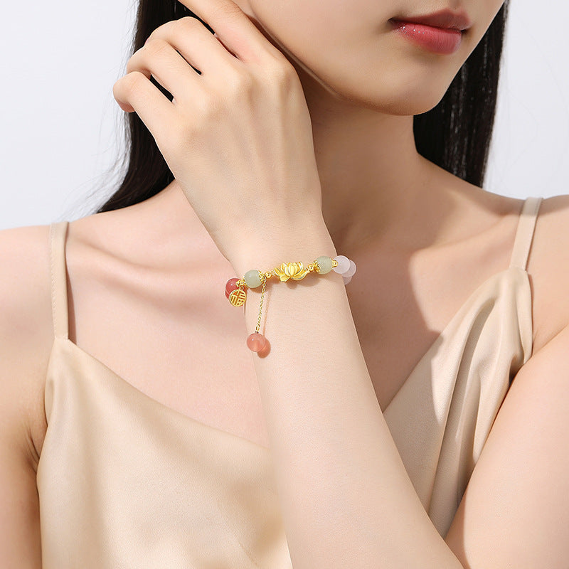 S925 Silver Gradient Agate Lotus Design Bracelet for Women