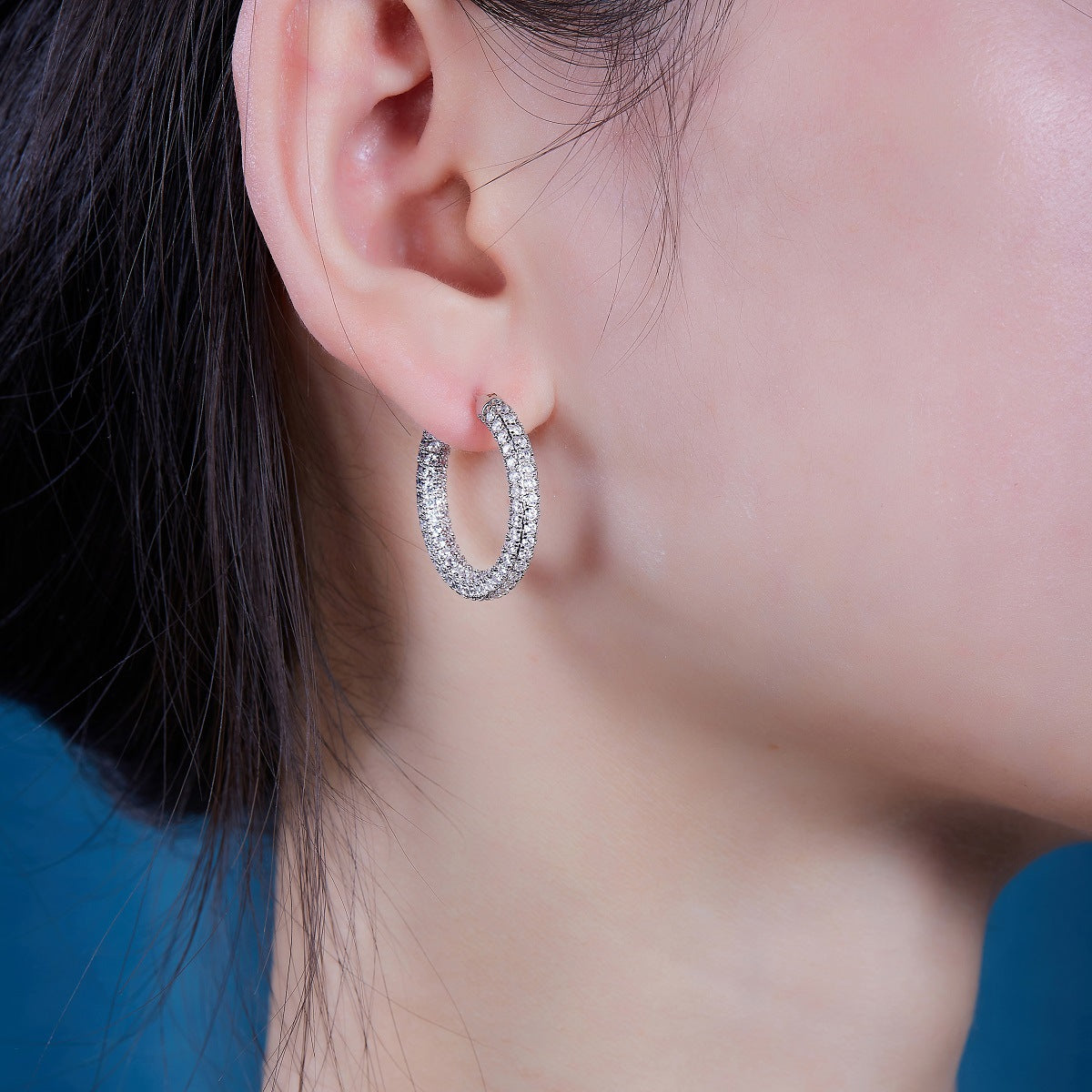 S925 Sterling Silver Moissanite Large Hoop Earrings