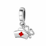 S925 Sterling Silver Nurse Cap Love Heart Stethoscope Pendant