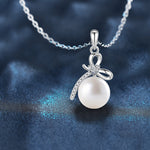 S925 Sterling Silver Natural Freshwater Pearl Moissanite Bow Pendant Necklace