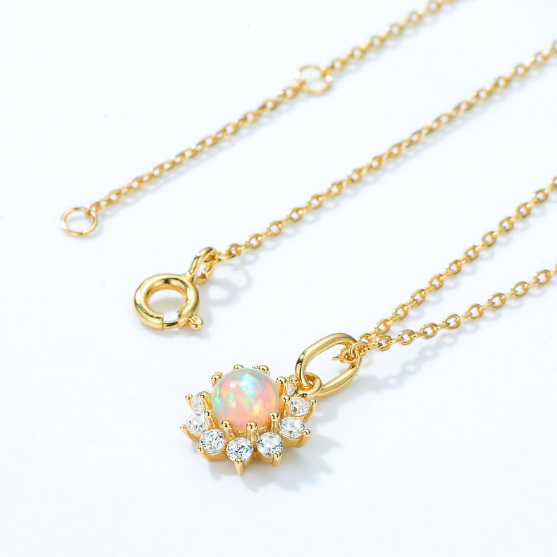 S925 Sterling Silver Sun Zircon Necklace Inlaid with Opal
