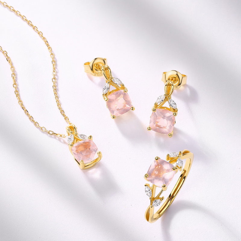 S925 Sterling Silver Gold-Plated Rose Crystal Pendant Zircon Necklace