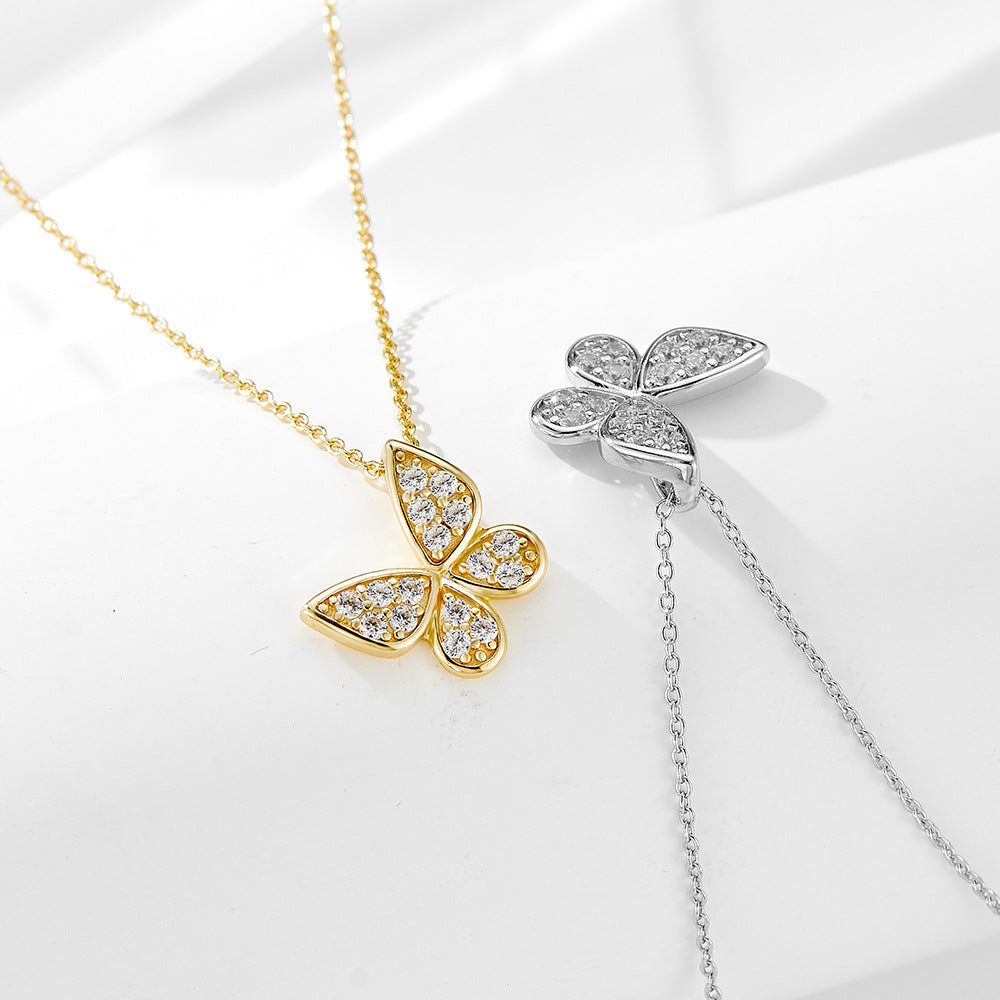S925 Sterling Silver Zircon Inlaid Butterfly Necklace