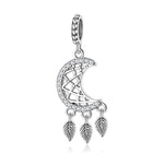 S925 Sterling Silver Moon Hollow Inlaid Zirconium Tassel Leaf Pendant