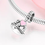 S925 Sterling Silver Pink Heart Shaped Couple Rowing Pendant