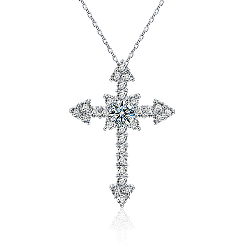 S925 Sterling Silver Moissanite Full Inlaid Cross Pendant Necklace