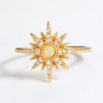 S925 Sterling Silver Gold-Plated Sun Ring Set with Opal and Cubic Gemstones