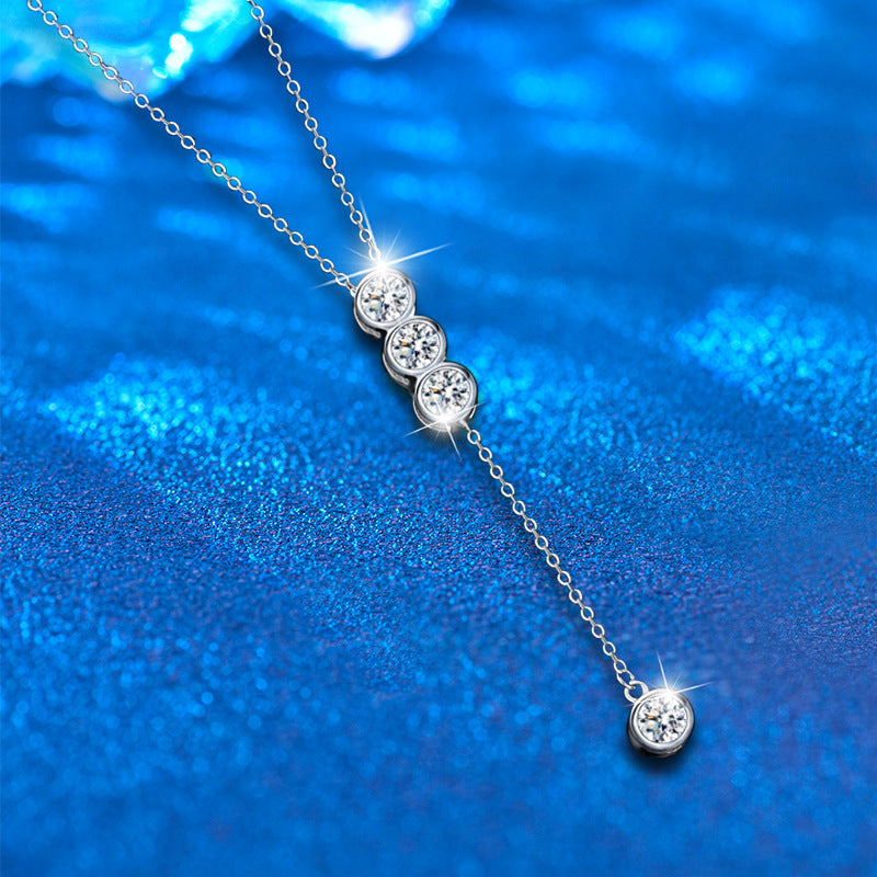 S925 Sterling Silver Moissanite Pendant Tassel Necklace