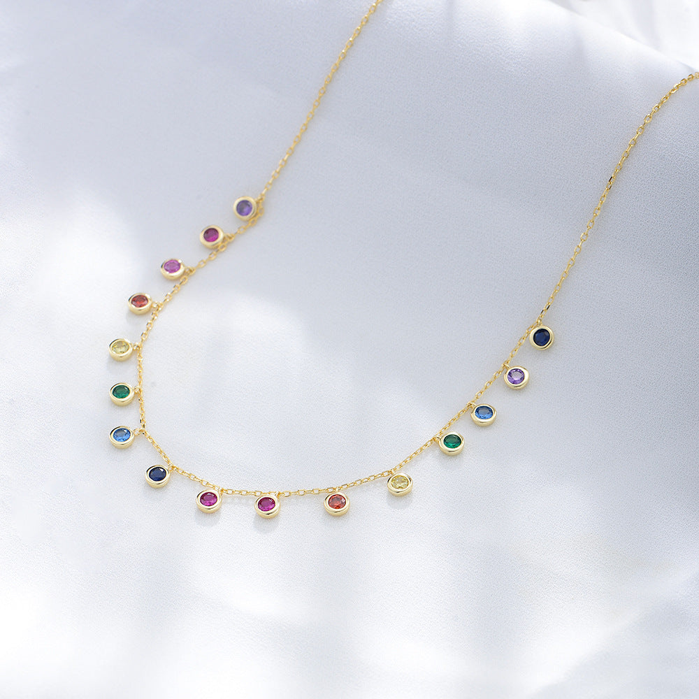 S925 Sterling Silver Colorful Round Zircon Necklace