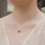 S925 Sterling Silver Gold Plated Heart-Piercing Garnet Pendant Zircon Necklace