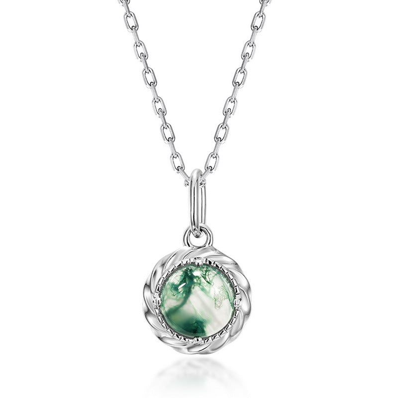S925 Sterling Silver Gold-Plated Retro Opal Pendant Necklace