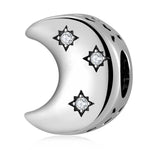 S925 Sterling Silver Moon and Stars Zircon Inlaid Bead Pendant