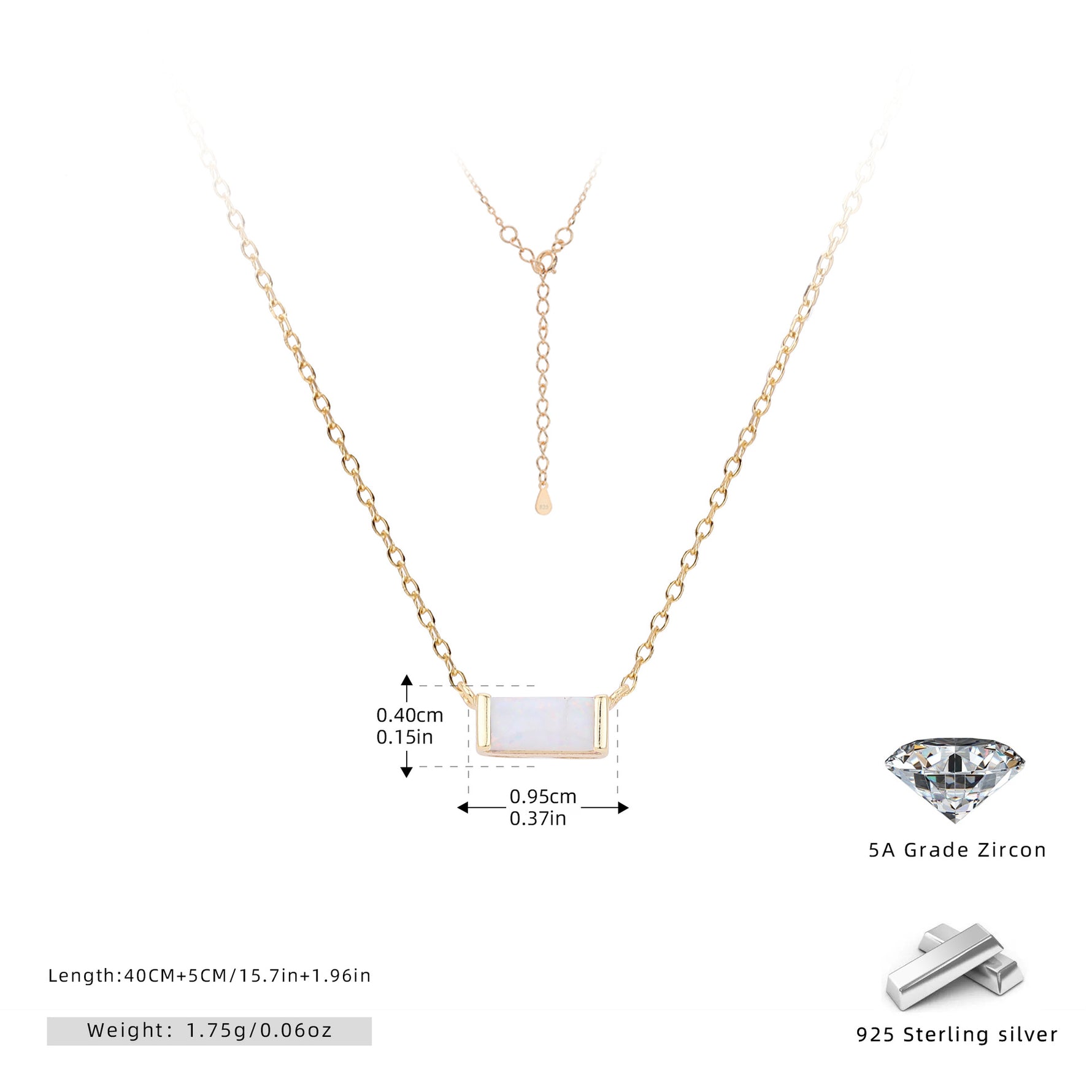 Rectangular colored zircon s925 sterling silver December birthstone collar necklace
