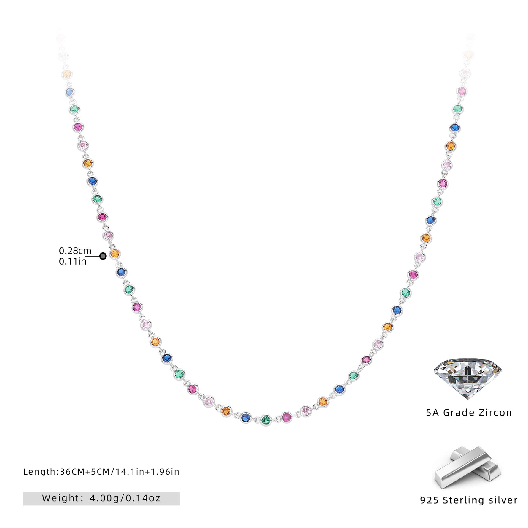 Dopamine Colored Zirconium Necklace in 925 Sterling Silver