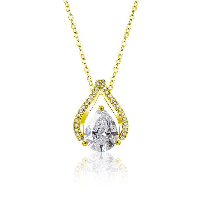 S925 Sterling Silver Moissanite Water Drop Heart of the Ocean Pendant Necklace