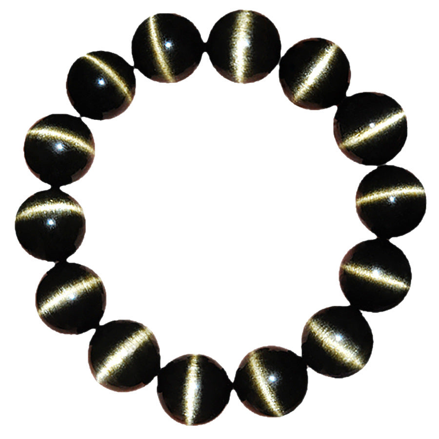 Natural Golden Obsidian Bracelet with Cat's Eye Effect and "Single-Line" Pattern