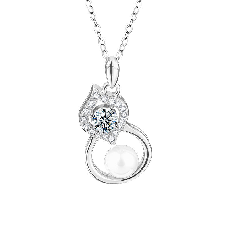 S925 Sterling Silver Moissanite Natural Pearl Gourd Pendent Necklace