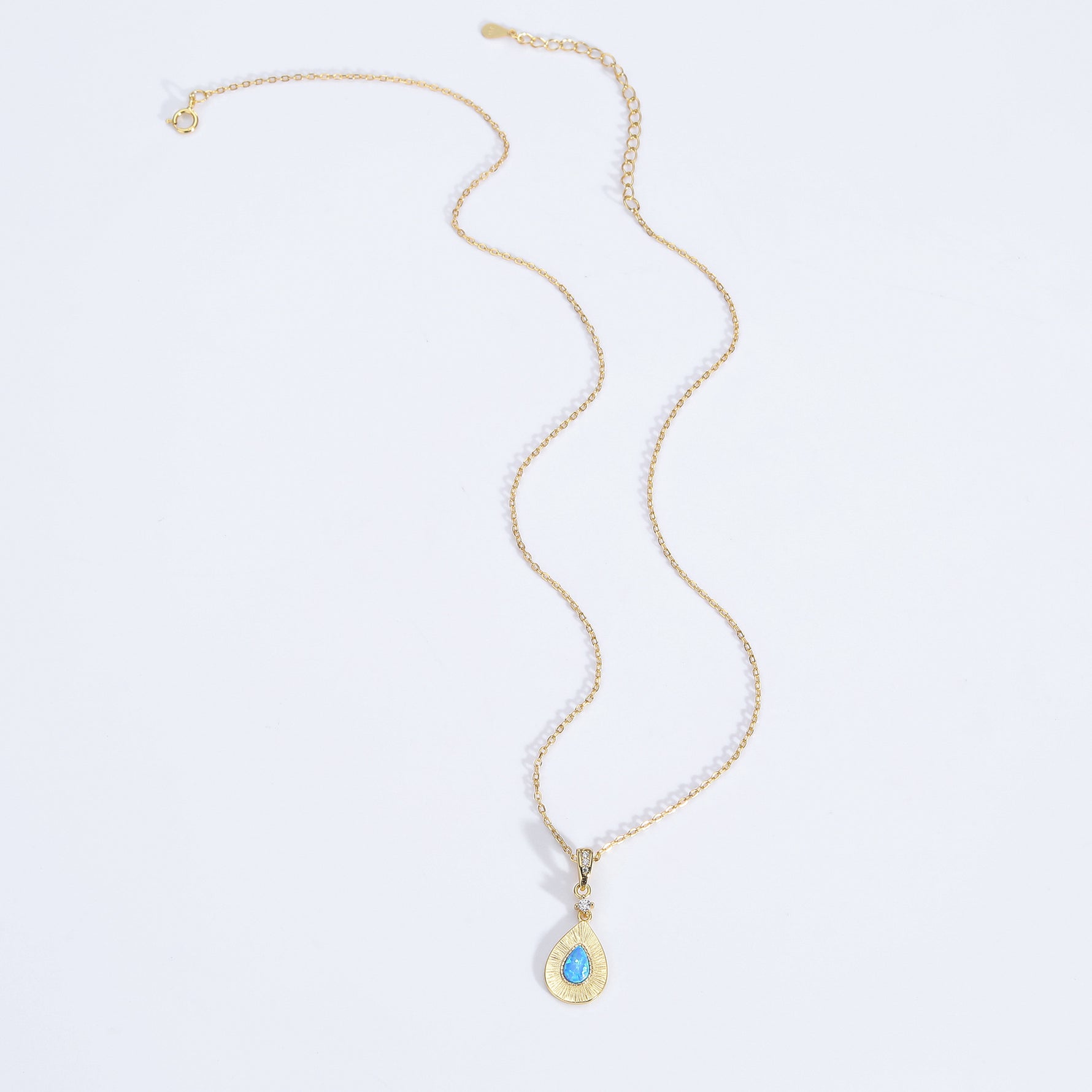 S925 Sterling Silver Teardrop-Shaped Opal Necklace with Zircon