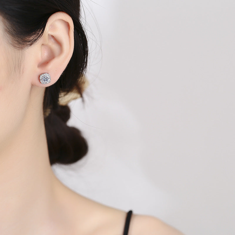 Moissanite & S925 Silver Square Stud Earrings