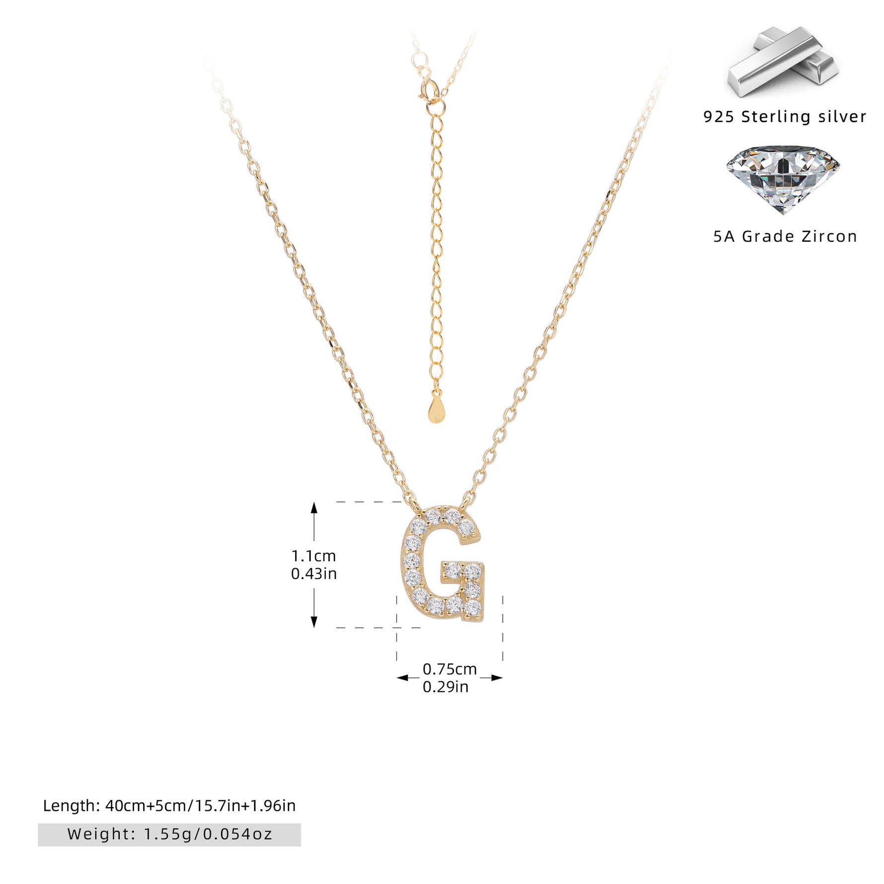 S925 Sterling Silver Simple Zircon Necklace with English Letters