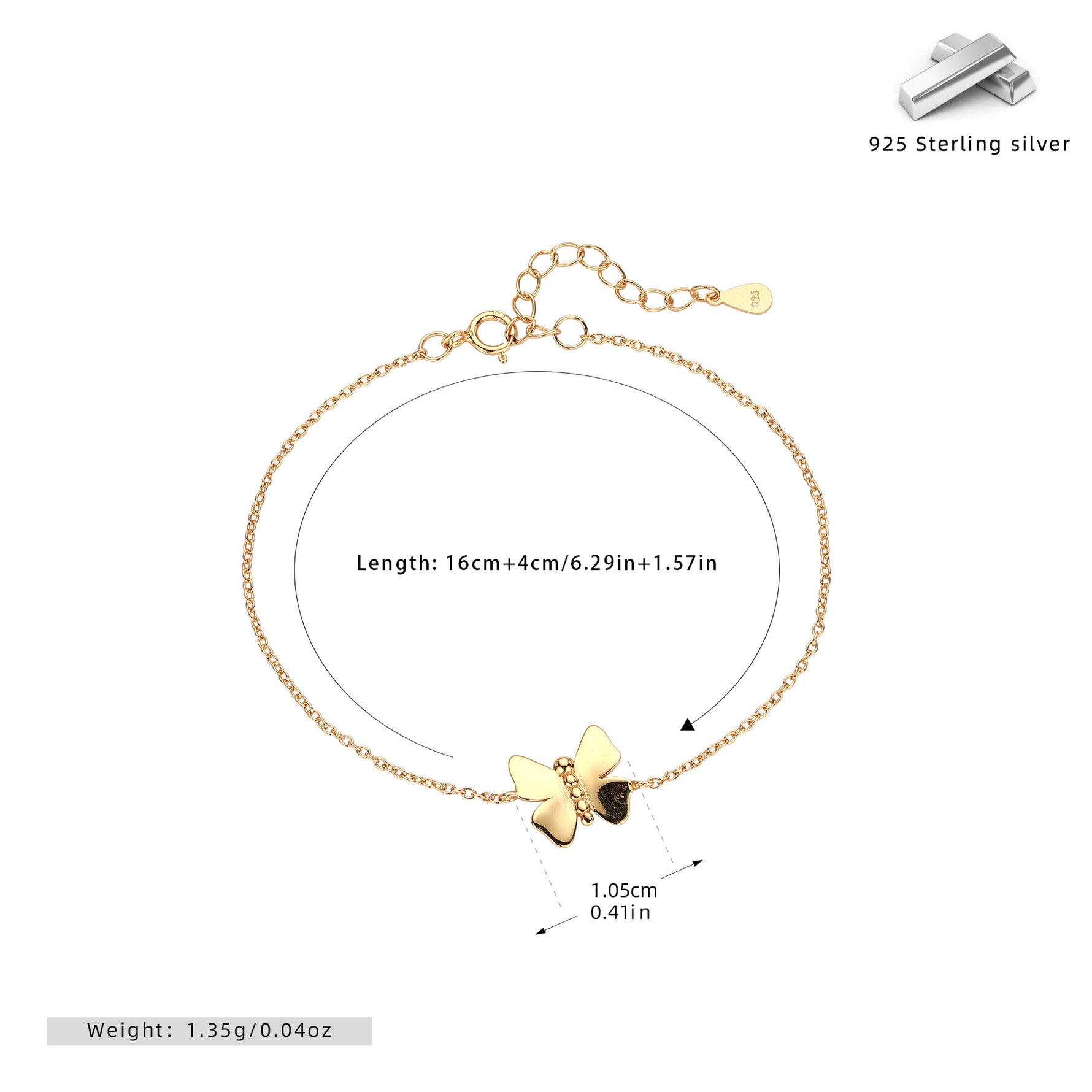 S925 Sterling Silver Butterfly Bracelet