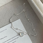 S925 Silver and White Chalcedony Heart Double-Layer Bracelet